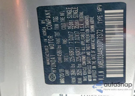 2018 Hyundai Tucson Sel из США, поврежденный, VIN KM8J33A49JU717372